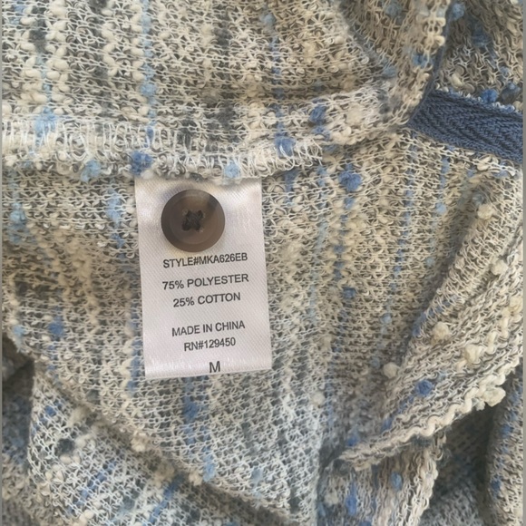 Earthbound Trading Co Textured Camp Shirt Blue Cream Boho Coastal Resort Medium - Picture 4 of 4